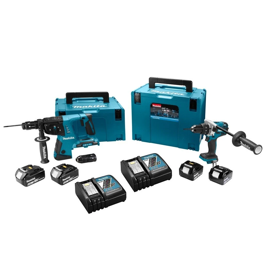 Makita DLX2101PMJ 18V Li-Ion Accu Combihamer (DHR264) & Klopboor-/schroefmachine (DHP481) Combiset (4x 4.0Ah) In Mbox 3 Makita DLX2101PMJ 18V Li-Ion Accu Combihamer (DHR264) & Klopboor-/schroefmachine (DHP481) Combiset (4x 4.0Ah) In Mbox